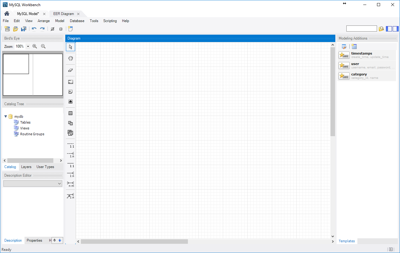 Ambiente de trabalho para desenvolver o Modelo Relacional no <span class='italico'>MySQL Workbench</span>.