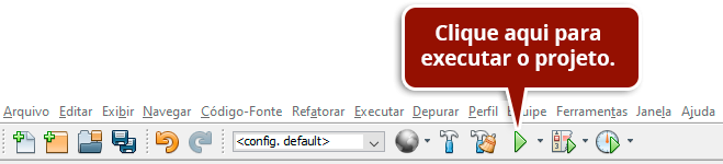 Barra de ferramentas para execução da aplicação.