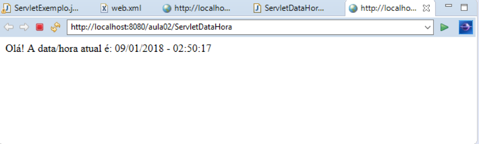 ServletDataHora mostrando a data e hora atual formatadas