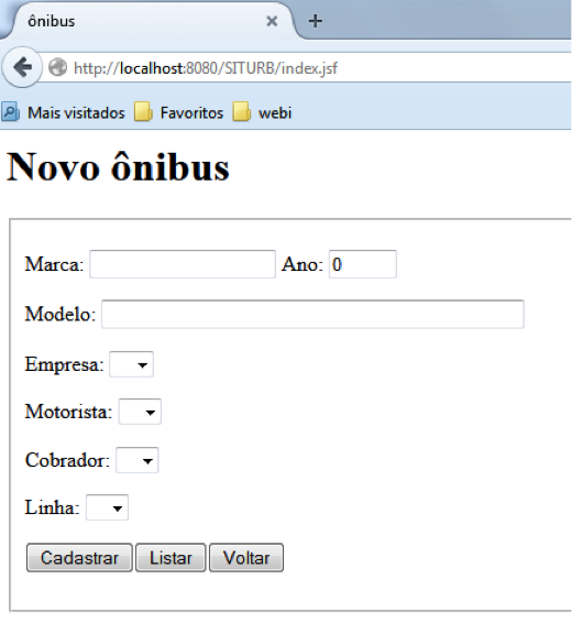Página para cadastrar ônibus.