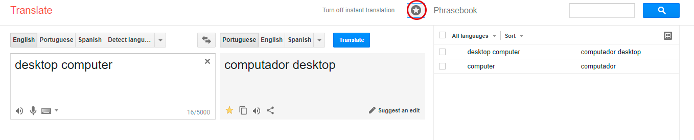 Recurso do Google Translate