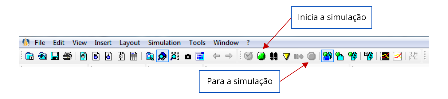  Menu de simulação do Automation Studio.
