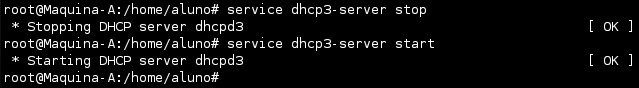 Parando e iniciando o servidor DHCP entre a inicialização da máquina B.